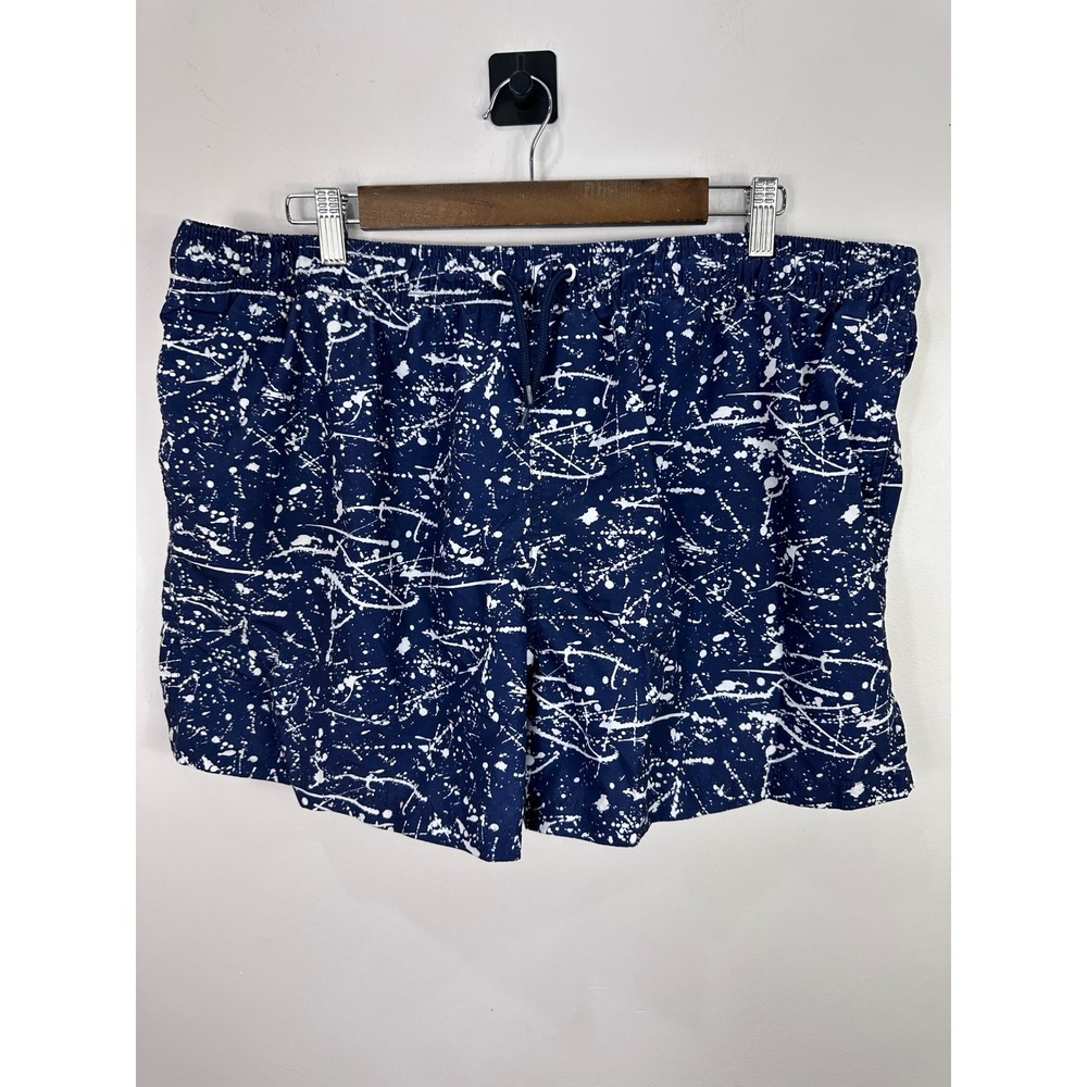 Primark Swim Trunks Mens XXL Blue White Paint Splatter Mesh Lined Beach Shorts